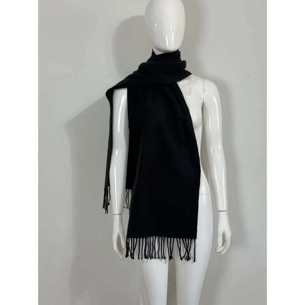 100% Cashmere Black Scarf 12x67 Solid Soft Warm Winter Fringed Shawl Wrap Unisex